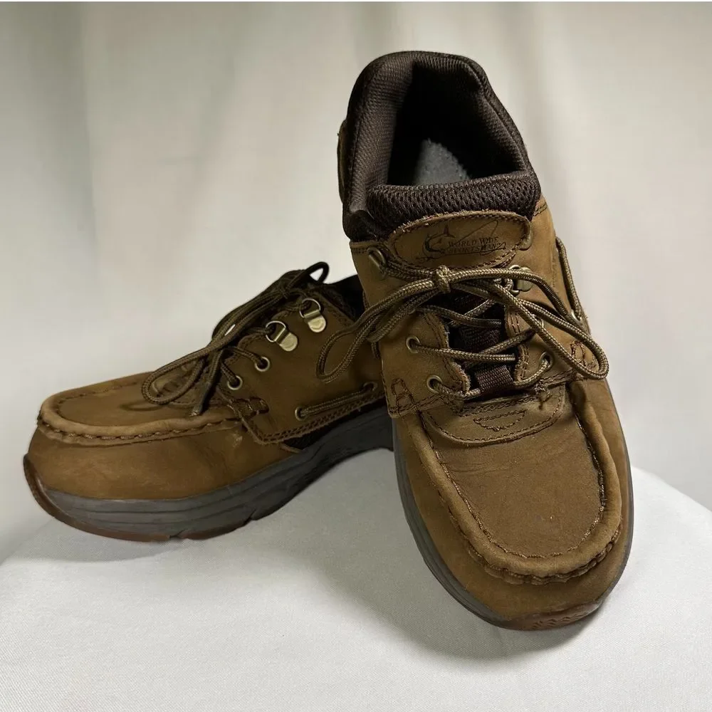 Worldwide Sportsman Blue Water Oxford Dark Brown Leather Non-Slip Shoe‎ Mens 9